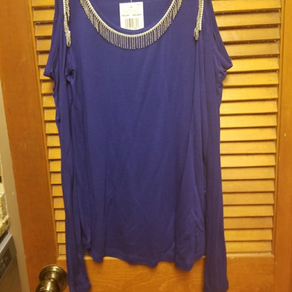 Michael Kors open shoulder top size small in blue - Picture 2 of 8